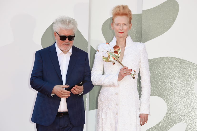 Spanish director Pedro Almodovar and english actress Tilda Swinton at the 77 Venice International Fi...