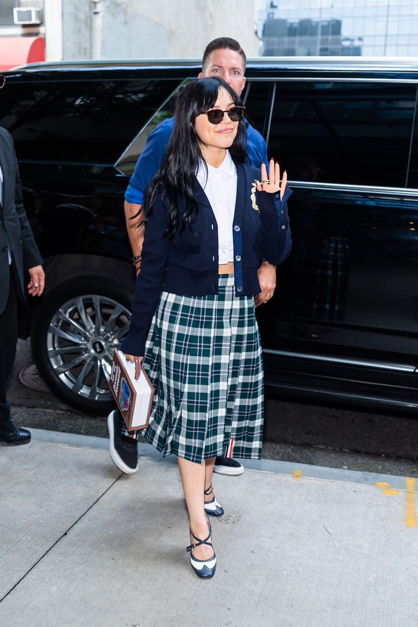 Jenna Ortega is seen in Midtown on August 19, 2024 in New York City.