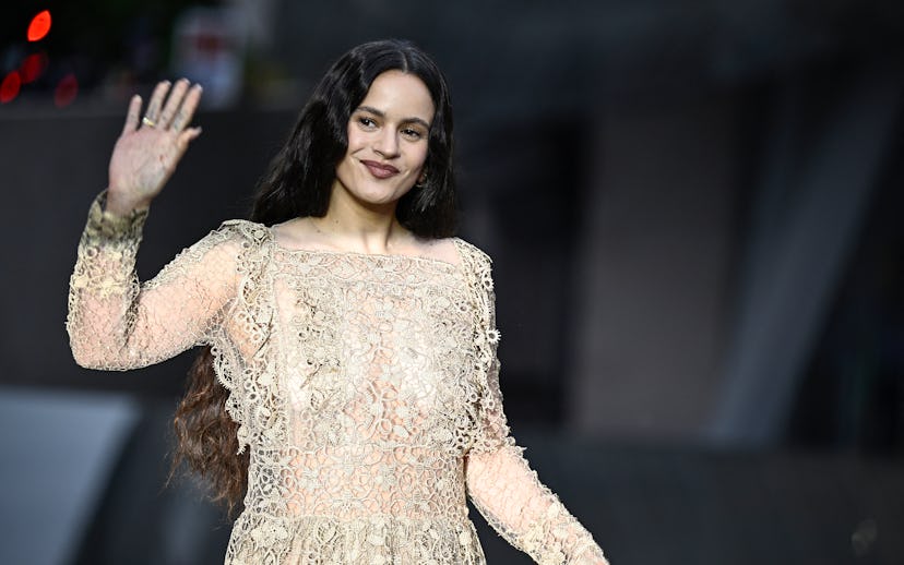 Spanish singer Rosalia greets as she arrives on the red carpet for 'The Prelude to the Olympics' at ...