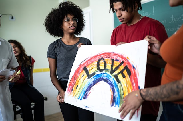 Students doing a presentation about LGBTQI rights at school