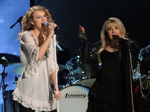 Musicians Taylor Swift and Stevie Nicks perform onstage during the 52nd Annual GRAMMY Awards held at...