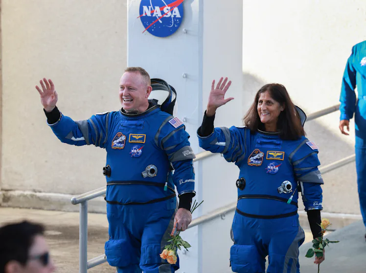 CAPE CANAVERAL, FLORIDA - JUNE 05: NASA’s Boeing Crew Flight Test Commander Butch Wilmore (L) and P...