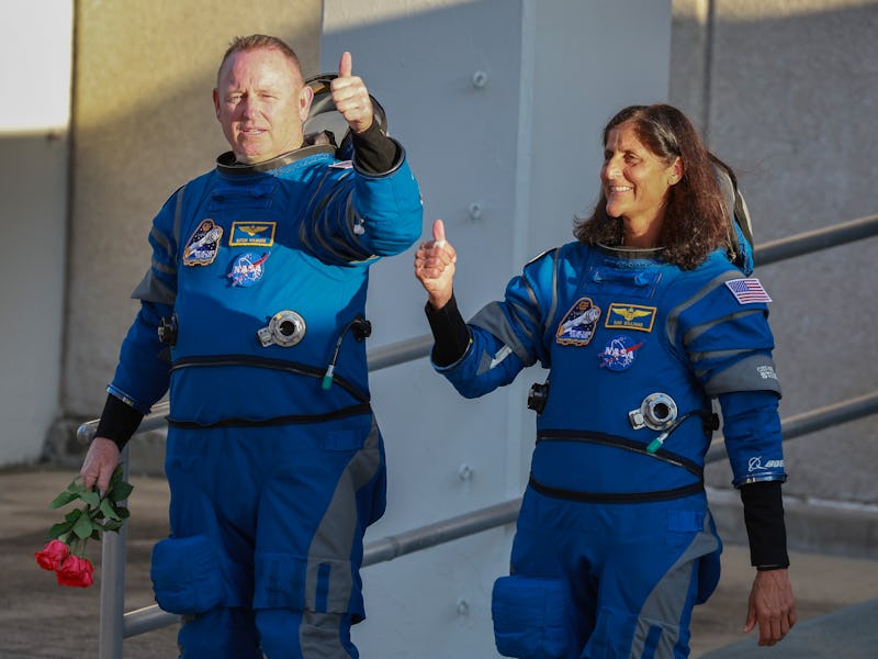 CAPE CANAVERAL, FLORIDA - MAY 06: NASA’s Boeing Crew Flight Test Commander Butch Wilmore (L) and Pil...