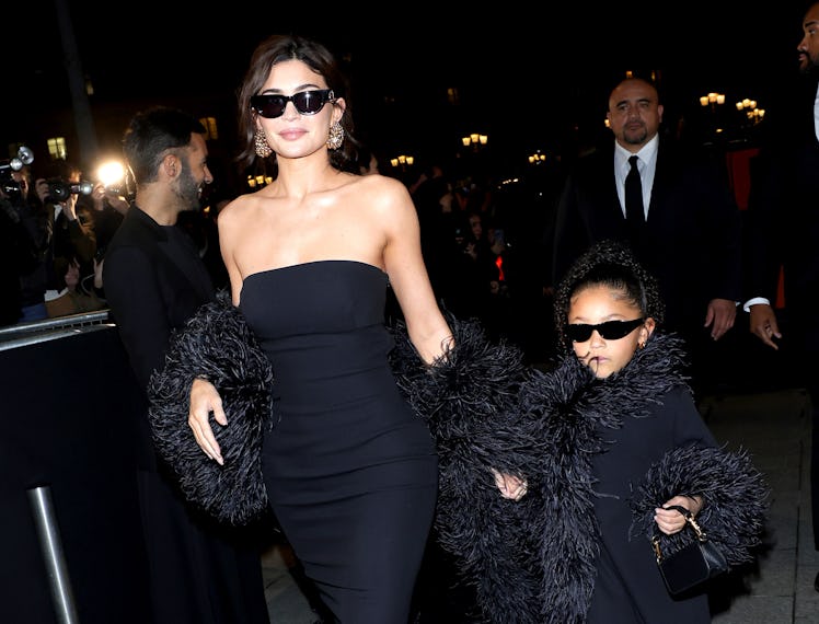 Kylie Jenner and Stormi Webster attend the Valentino Haute Couture Spring/Summer 2024 show as part o...