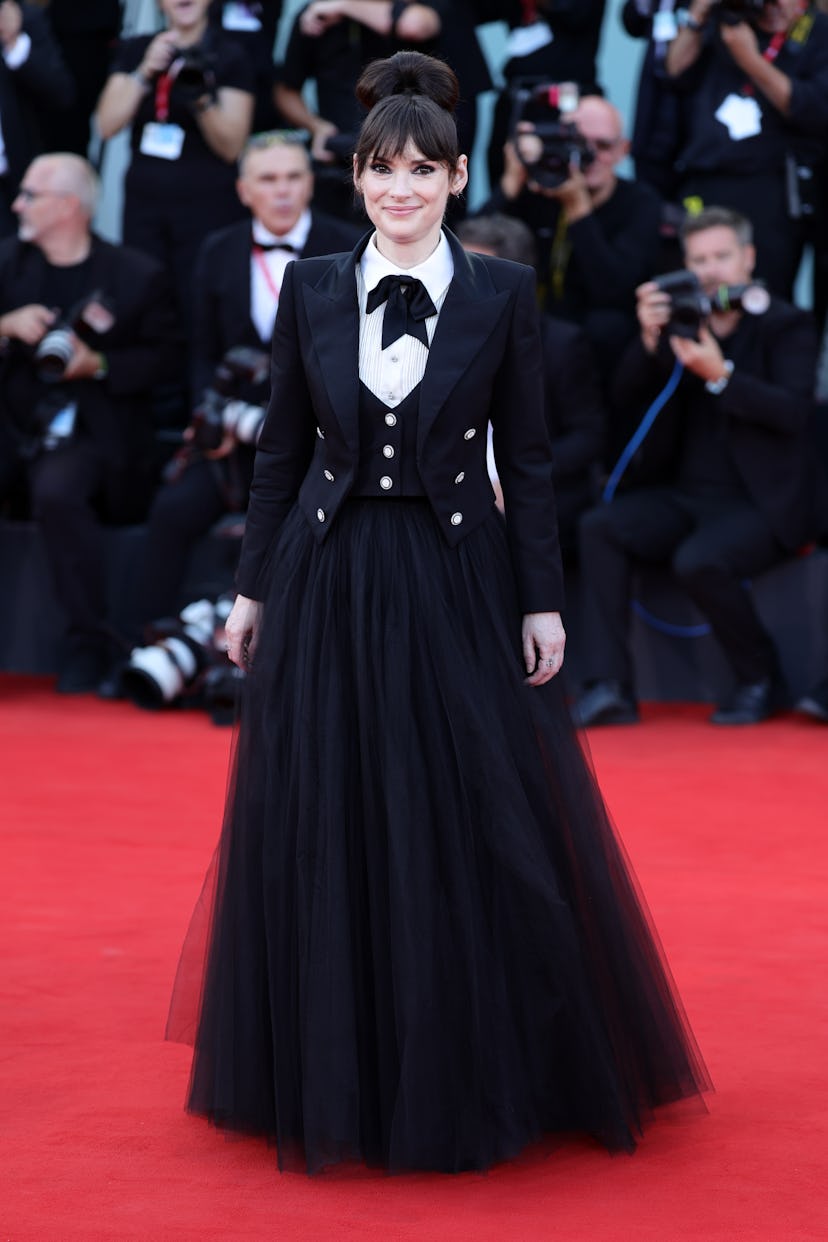 VENICE, ITALY - AUGUST 28: Winona Ryder attends a red carpet for the movie "Beetlejuice Beetlejuice"...