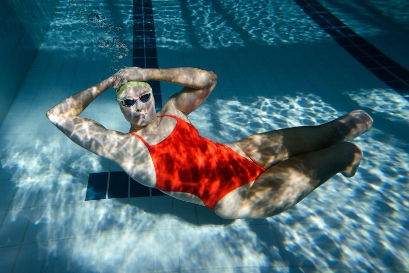 US paralympic swimmer Jessica Long poses at the swimming pool of the “Aspria Harbour Club Milano."