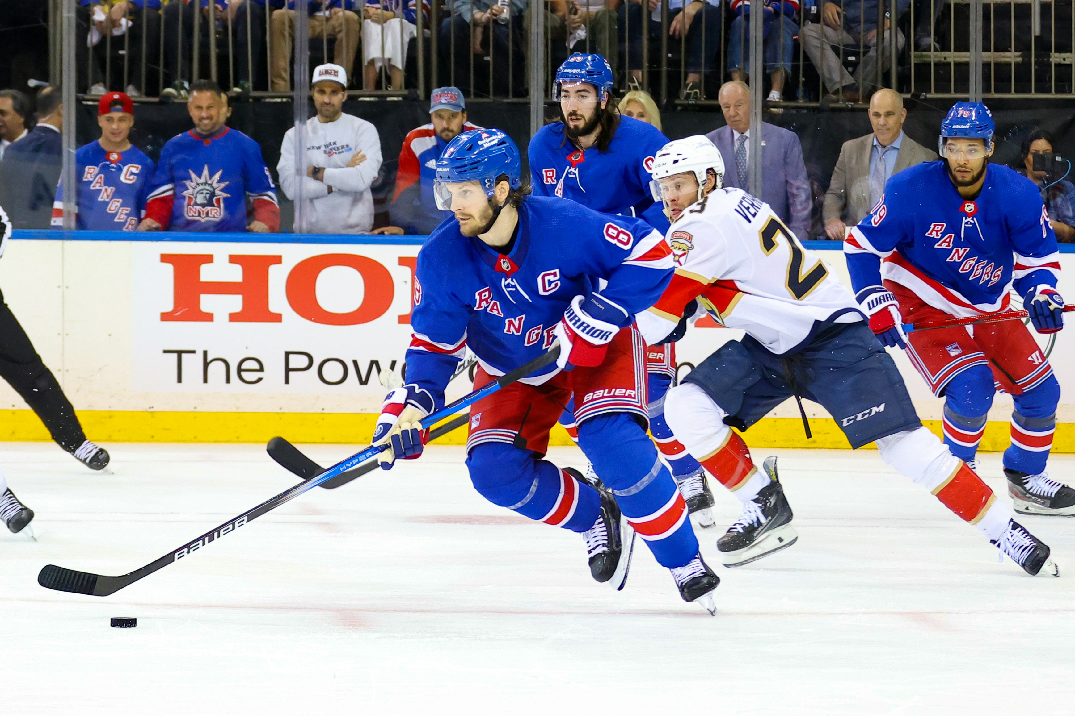 New York Rangers defenseman Jacob Trouba during Game 2 of the NHL Stanley Cup Eastern Conference Fin&hellip;