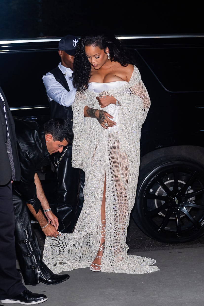 Rihanna wore a bustier and thong at Fashion Week.