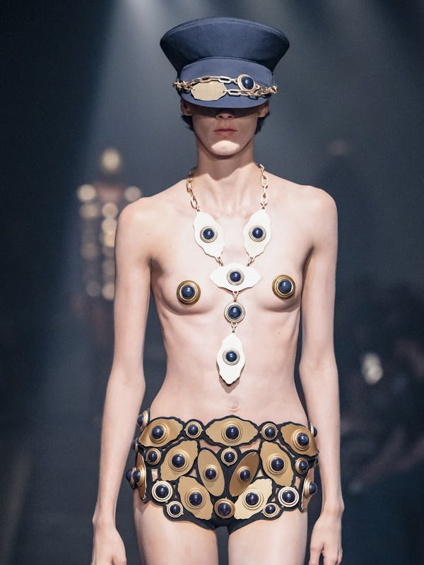 A model walks the runway during the Area Ready to Wear Spring/Summer 2025 fashion show as part of th…