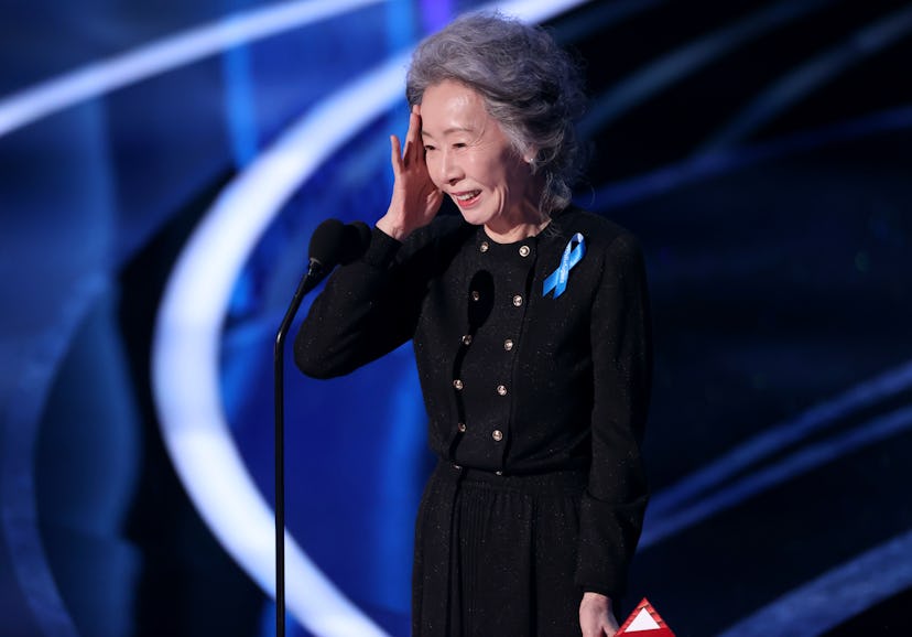 Youn Yuh-jung speaks onstage at the 94th Academy Awards held at Dolby Theatre at the Hollywood & Hig…