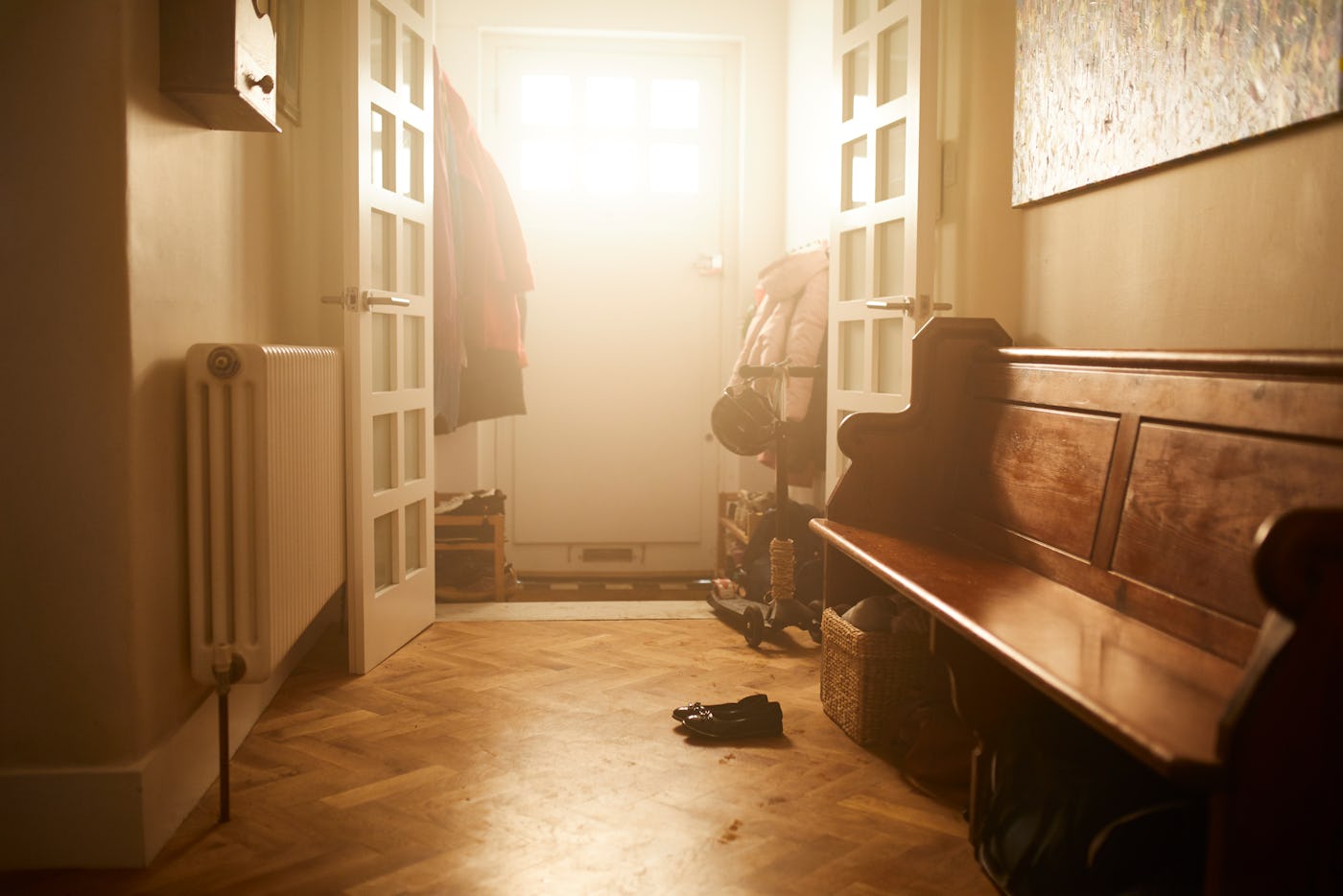 An empty mud room because the kids have grown up.