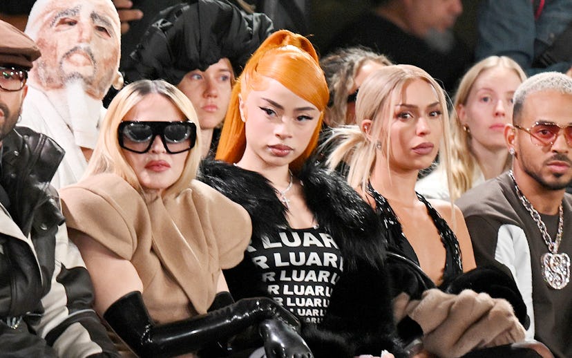 NEW YORK, NEW YORK - SEPTEMBER 10: (L-R) Madonna, Ice Spice, and Bad Gyal attend American Express® G...