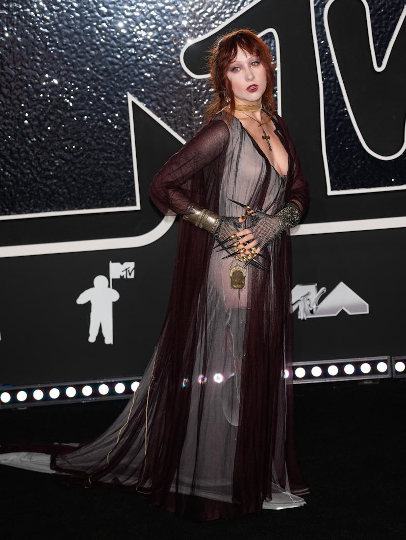 Chappell Roan arrives at the the 2024 MTV Video Music Awards at UBS Arena on September 11, 2024 in E...