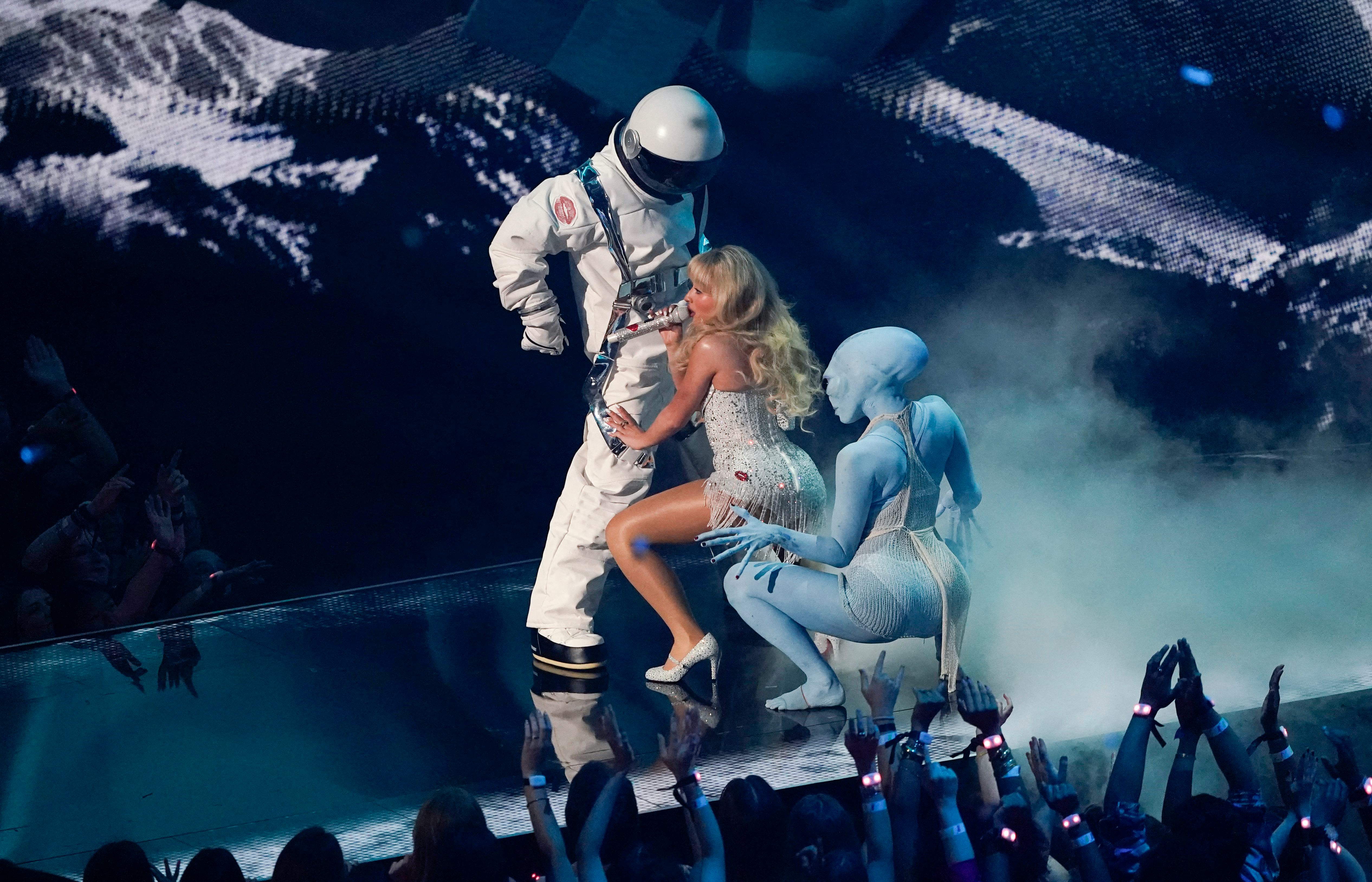 US singer Sabrina Carpenter performs on stage during the MTV Video Music Awards at UBS Arena in Elmo&hellip;