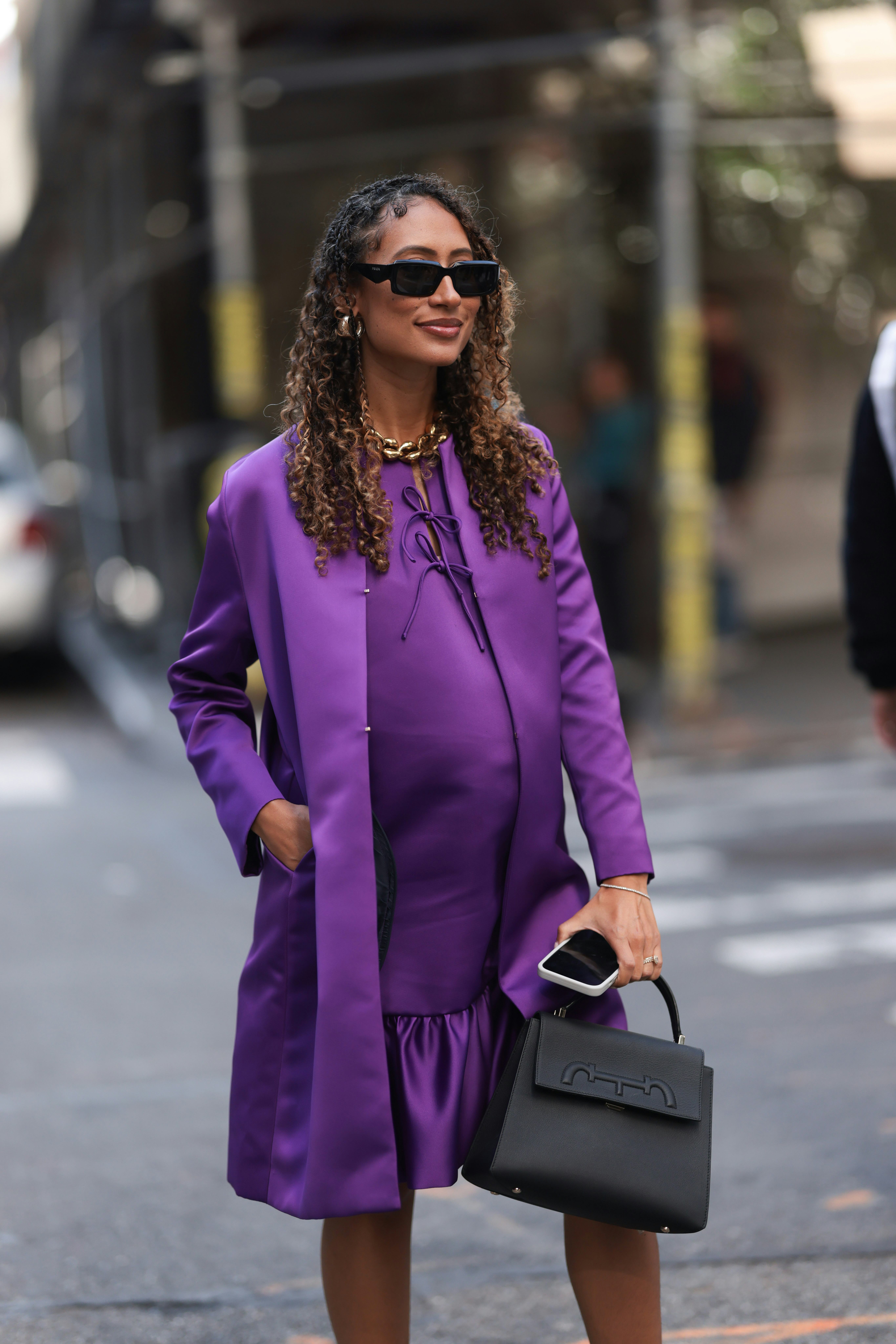 NEW YORK, NEW YORK - SEPTEMBER 09: A guest seen wearing black sunglasses, silver hoop earrings, gold&hellip;