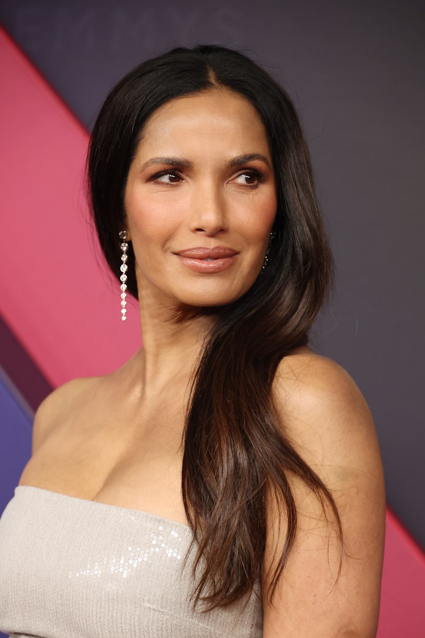 Padma Lakshmi wore terracotta blush to the 2024 Emmy Awards.