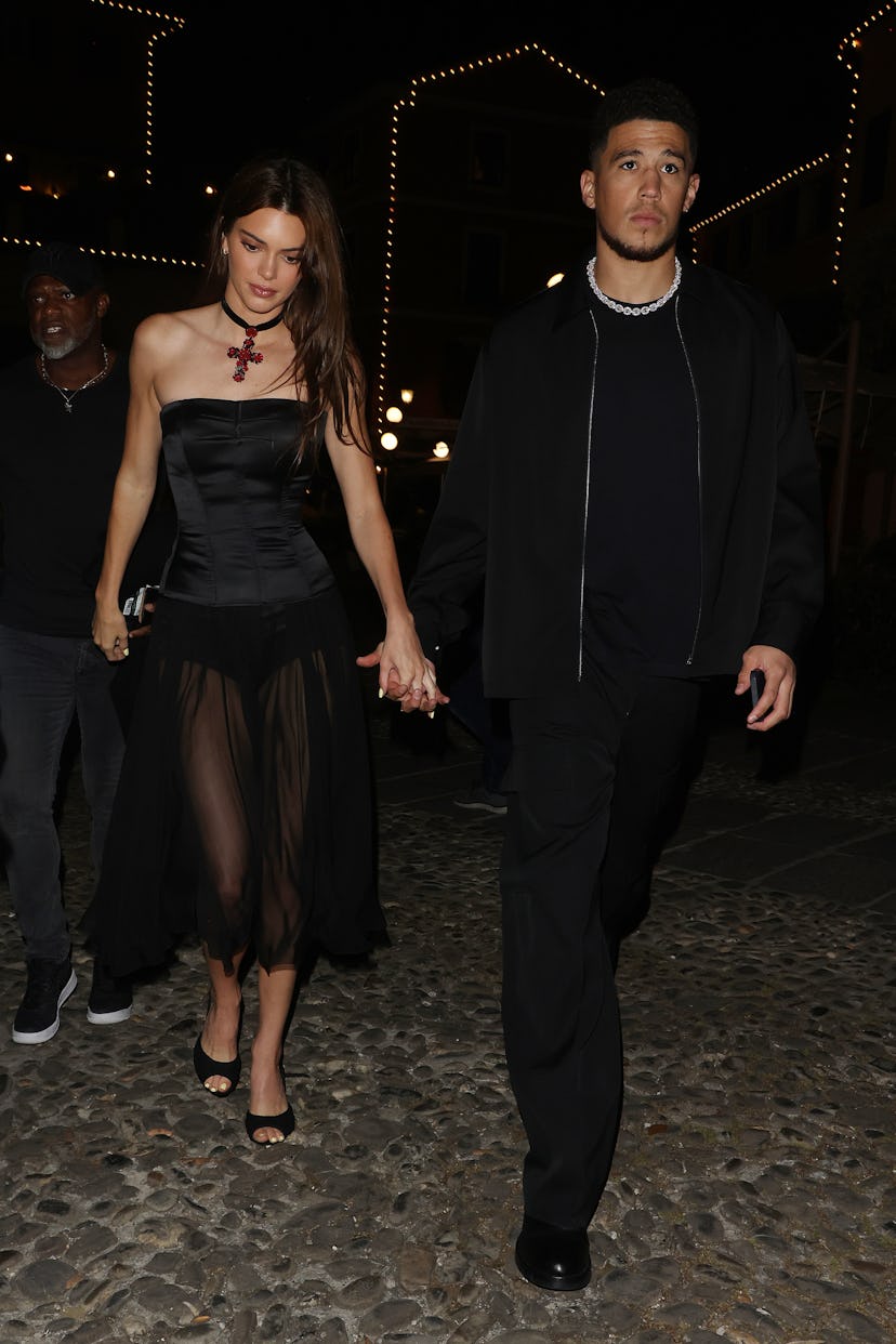 PORTOFINO, ITALY - MAY 20: Kendall Jenner and Devin Booker are seen arriving at Ristorante Puny in P...