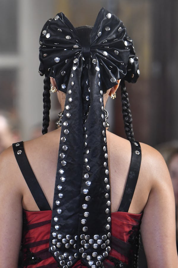 Oversized hair accessories were spotted at Chopova Lowena.