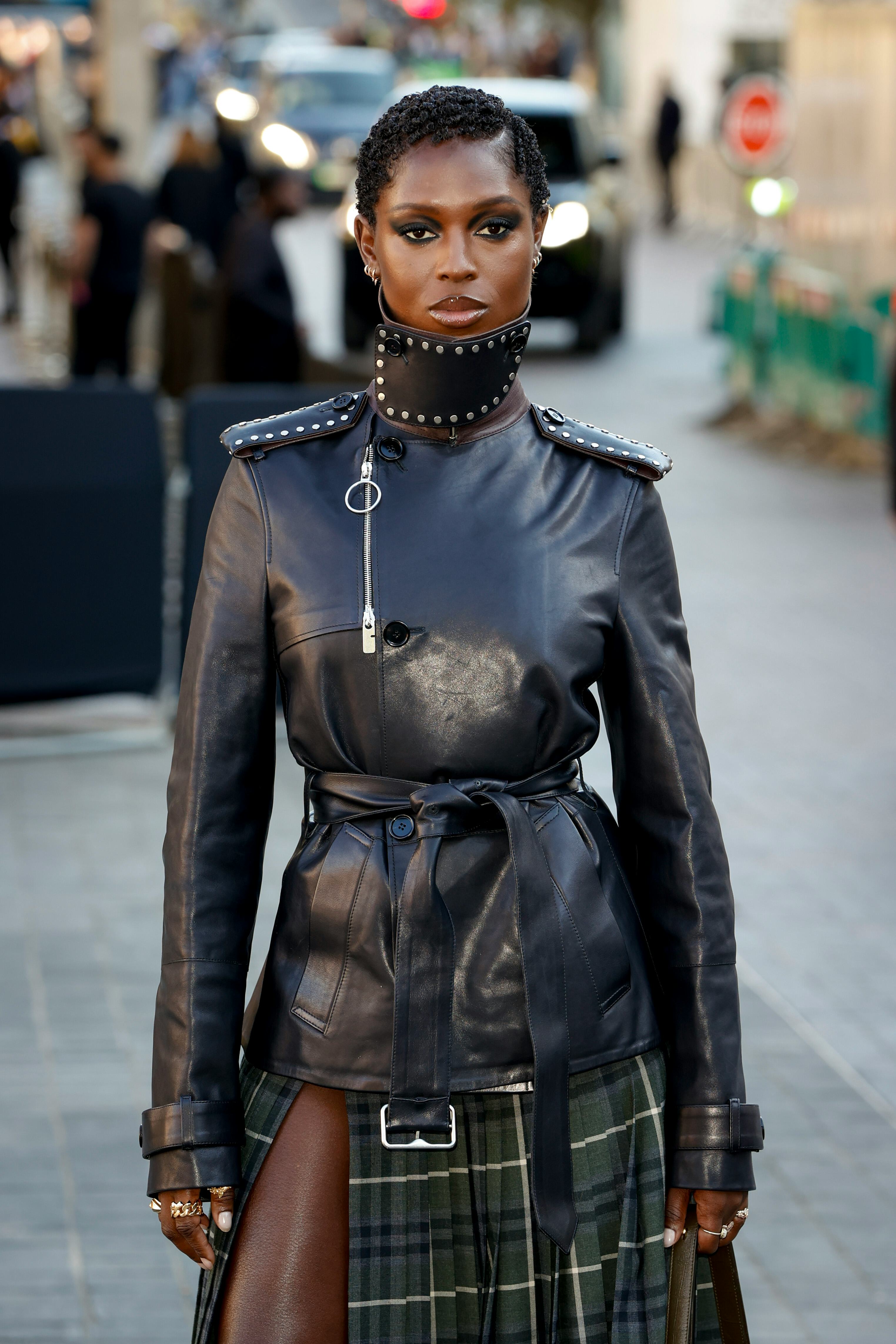 Jodie Turner Smith s Burberry Check Skirt Is Slit Up to Her Waist