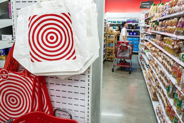Miami Beach, Florida, Target discount department store, red dot logo, reusable shopping bags sustain...