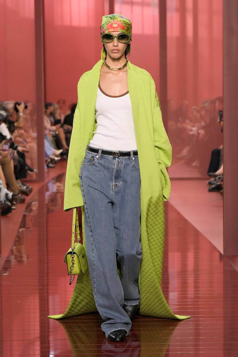 Model on the runway at Gucci RTW Spring 2025 as part of Milan Ready to Wear Fashion Week on Septembe…