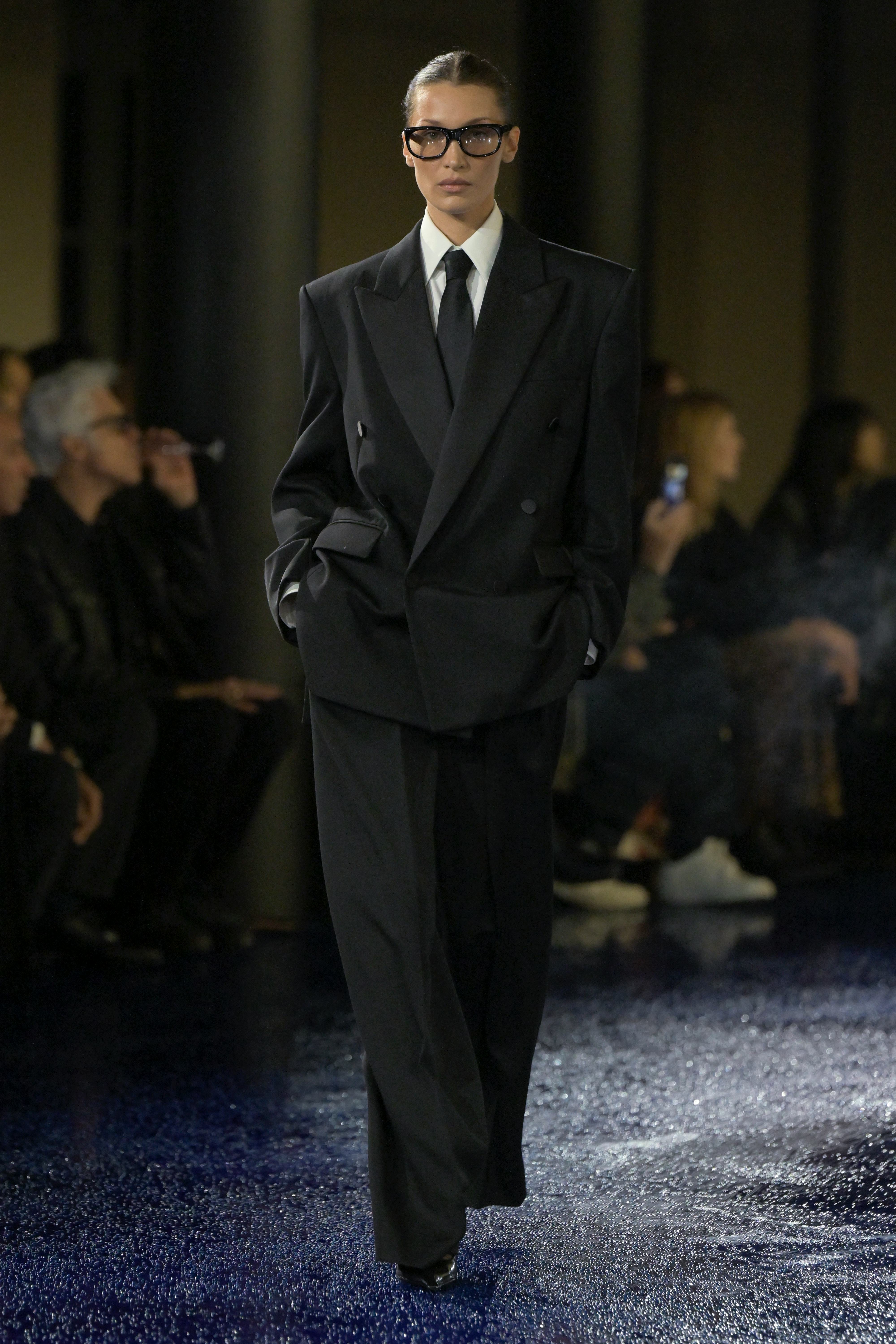 Bella Hadid on the runway at Saint Laurent RTW Spring 2025 as part of Paris Ready to Wear Fashion We&hellip;