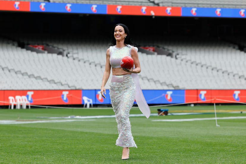 Katy Perry’s shimmery crop top at AFL media call