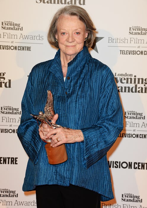 LONDON, ENGLAND - FEBRUARY 07: Dame Maggie Smith, winner of the Best Actress award for "The Lady In...
