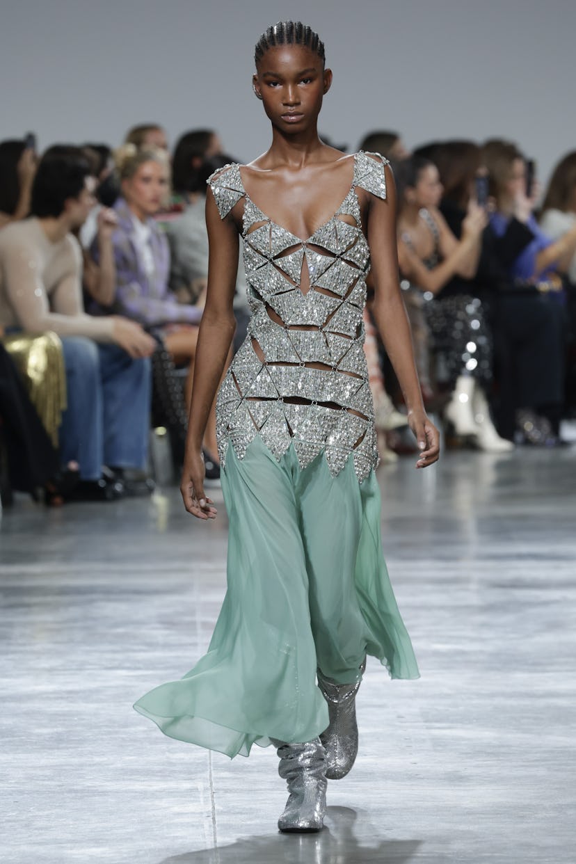 A model walks the runway during the Paco Rabanne Ready to Wear Spring/Summer 2025 fashion show as pa...