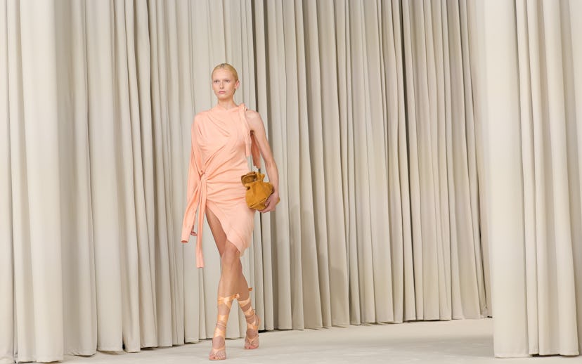 MILAN, ITALY - SEPTEMBER 21: A model walks the runway at the Ferragamo fashion show during the Milan...