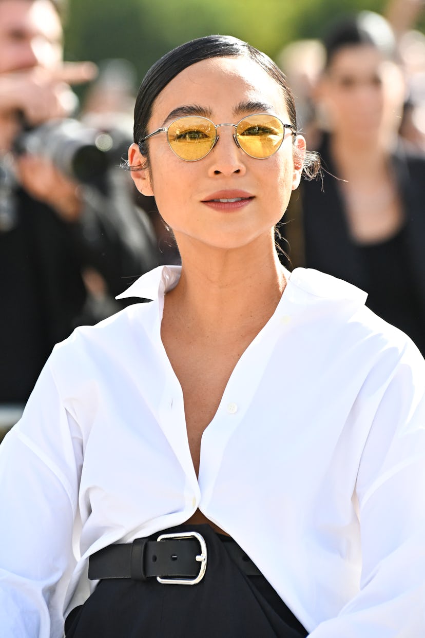 PARIS, FRANCE - SEPTEMBER 27: Greta Lee attends the Loewe Paris Womenswear Spring-Summer 2025 show a...