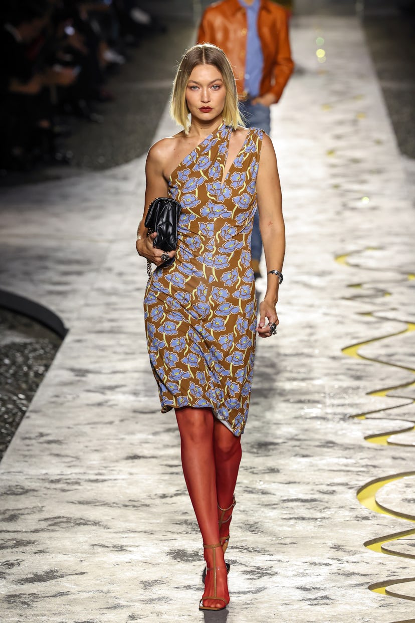 Gigi Hadid walks the runway at the Versace fashion show during the Milan Womenswear Spring/Summer 20…