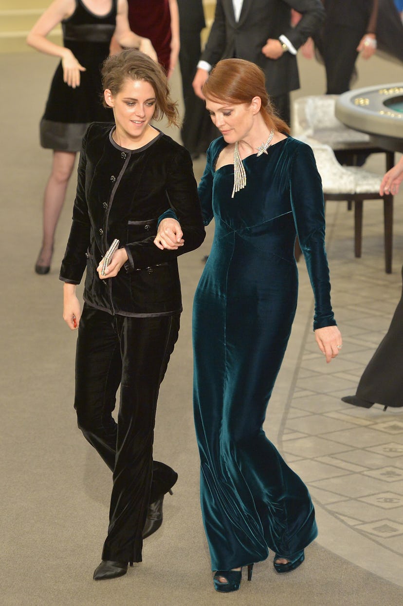 Kristen Stewart and Julianne Moore attend the Chanel show as part of Paris Fashion Week Haute Coutur...