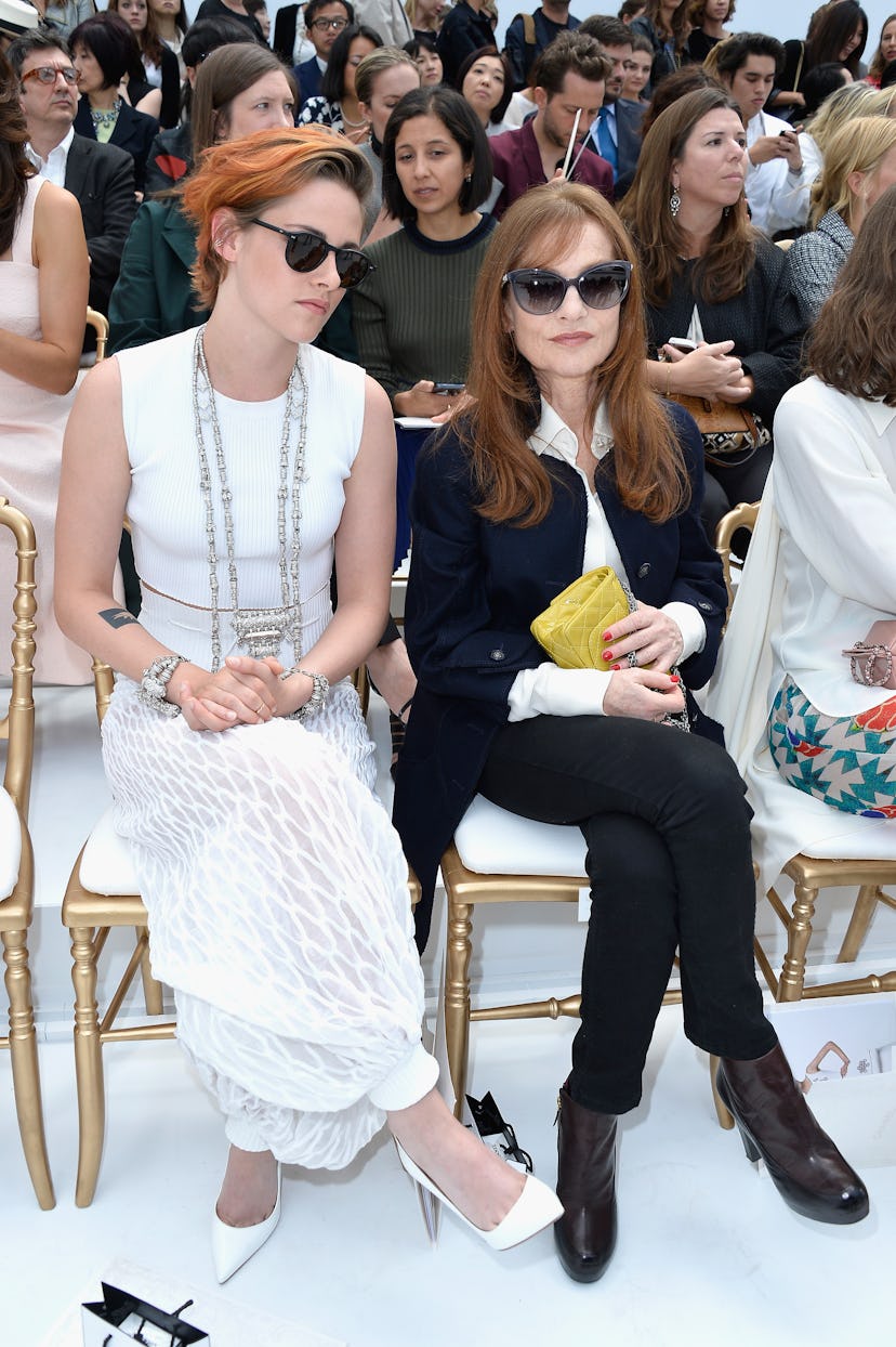 Kristen Stewart and Isabelle Huppert attend the Chanel show as part of Paris Fashion Week Fall/Winte...