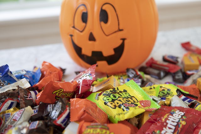 Mars Inc., Hershey Co., and Mondelez International Inc. brand Halloween candy is displayed for a pho...