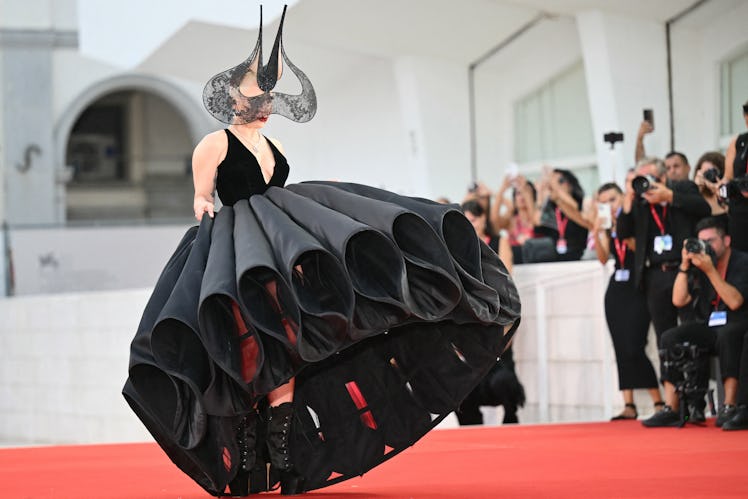 TOPSHOT - Actress and singer Lady Gaga attends the red carpet of the movie 'Joker : Folie a deux' pr...