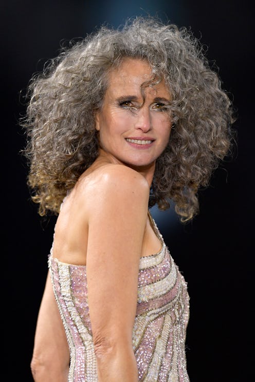 Andie MacDowell curly gray hair