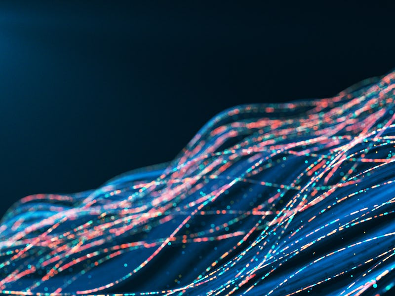 Abstract image of internet connection and a flowing data on a dark background.