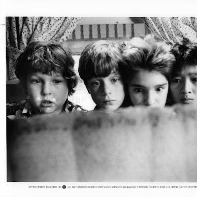 From left to right, Jeff Cohen, Sean Astin, Corey Feldman and Ke Huy Quan in a scene from the film 'Goonies', 1985. (Photo by Warner Brothers/Getty Images)