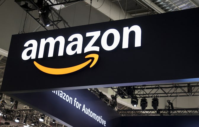The Amazon logo is displayed during the Consumer Electronics Show (CES) in Las Vegas, Nevada on Janu...