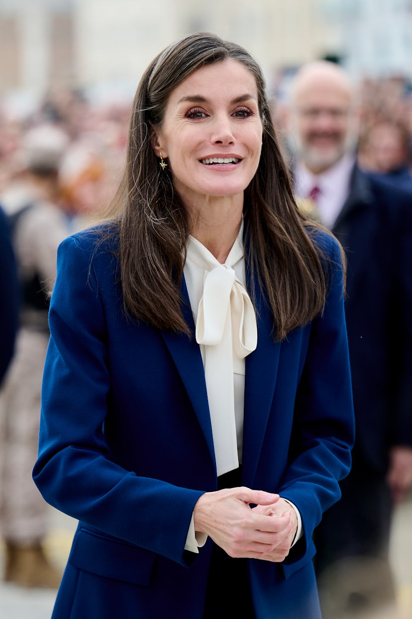 CADIZ, SPAIN - JANUARY 11: Queen Letizia of Spain attends the farewell of the training ship Juan Seb...