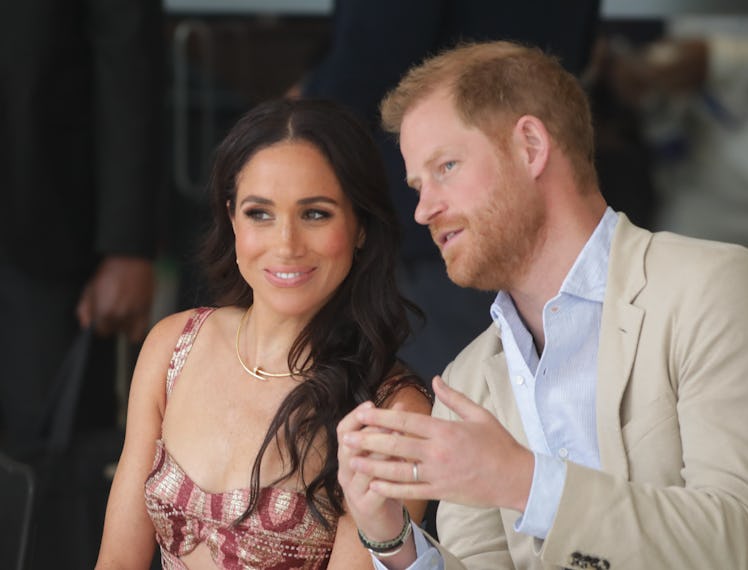 BOGOTA, COLOMBIA - AUGUST 15: Britain's Prince Harry, Duke of Sussex, and Britain's Meghan, Duchess ...