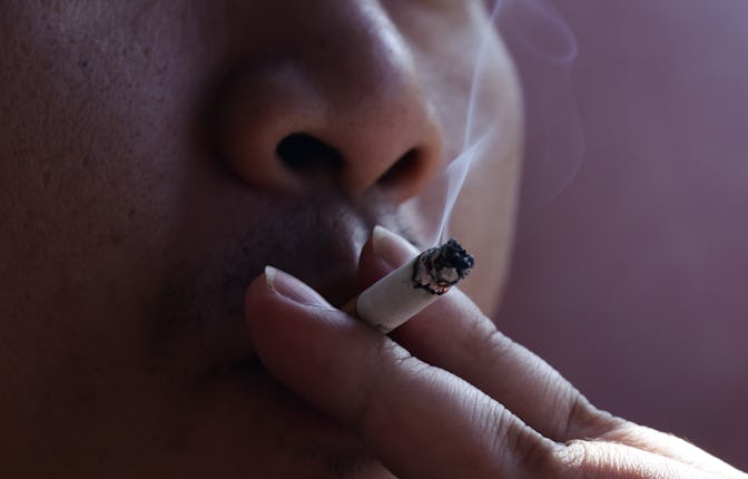 A person smokes cigarette in Warsaw, Poland on April 11, 2024. (Photo by Jakub Porzycki/NurPhoto via...