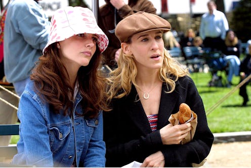 Kristin Davis, as Charlotte York, and Sarah Jessica Parker, as Carrie Bradshaw, seen on Location For...