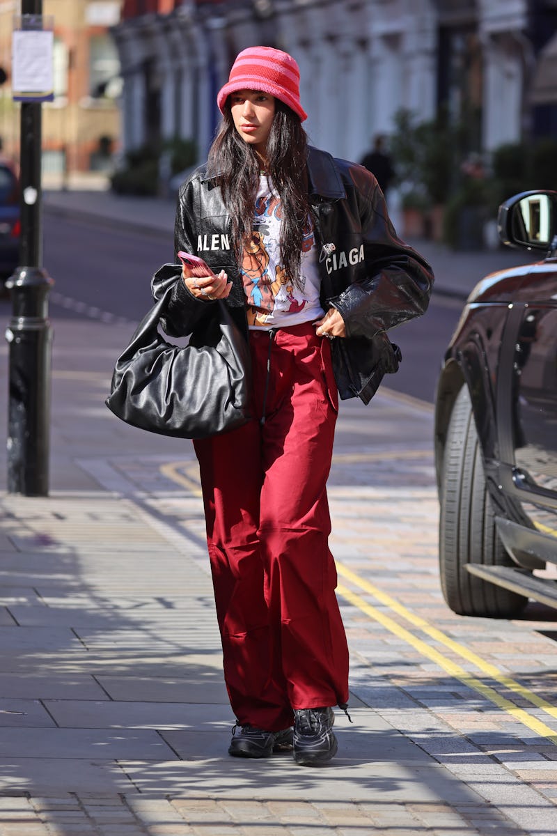 LONDON, ENGLAND - AUGUST 25:  Dua Lipa seen arriving back at a hotel on August 25, 2021 in London, E...