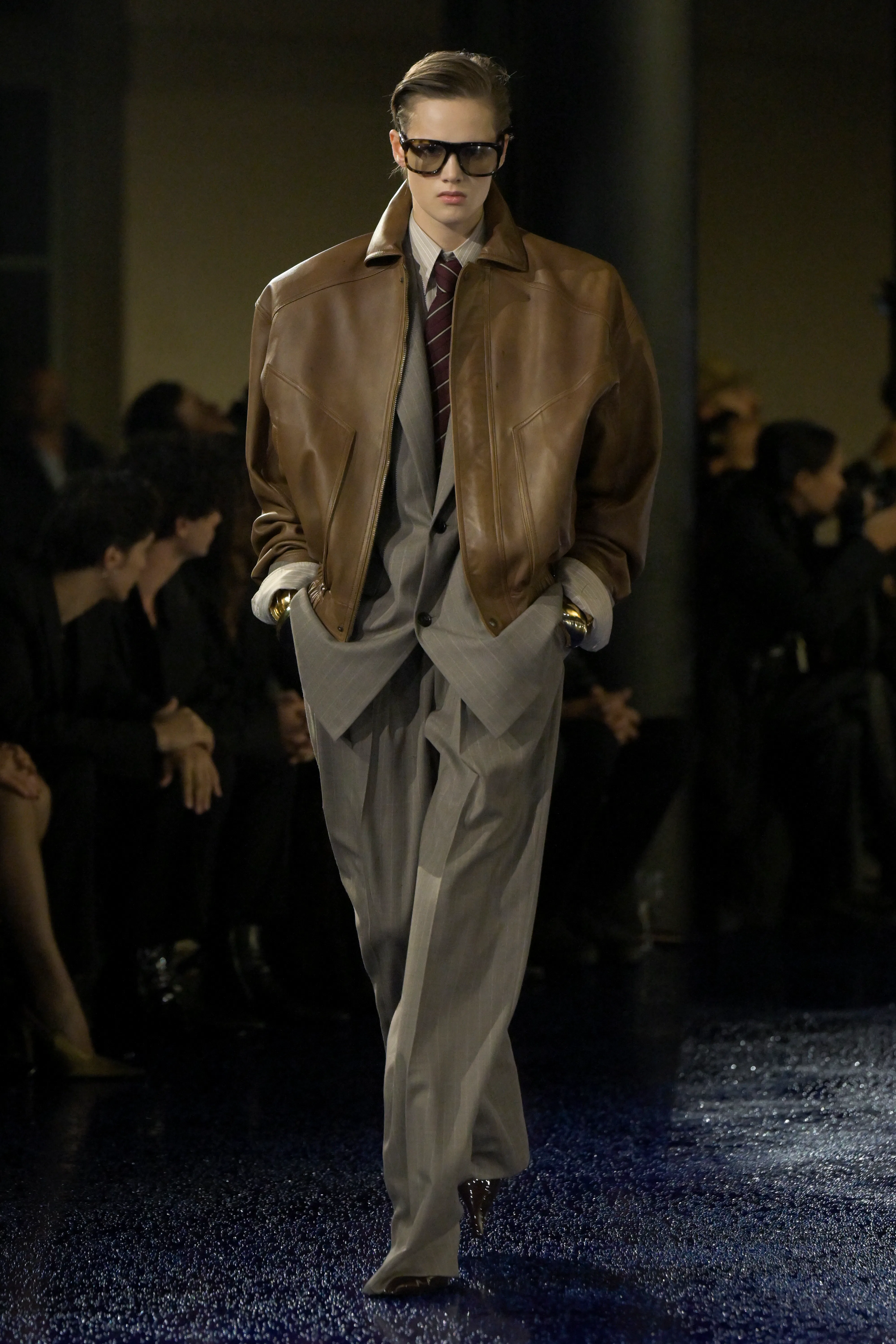 Model on the runway at Saint Laurent RTW Spring 2025 