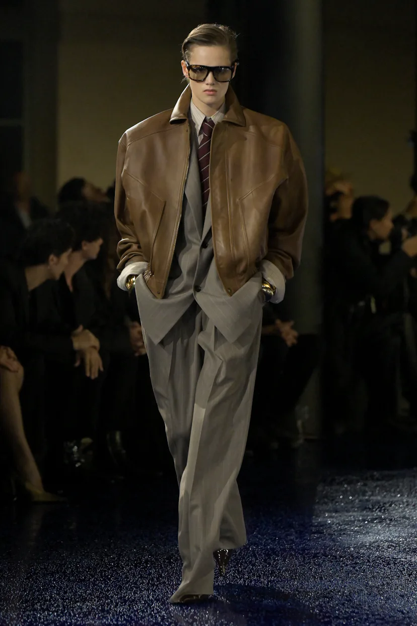 Model on the runway at Saint Laurent RTW Spring 2025