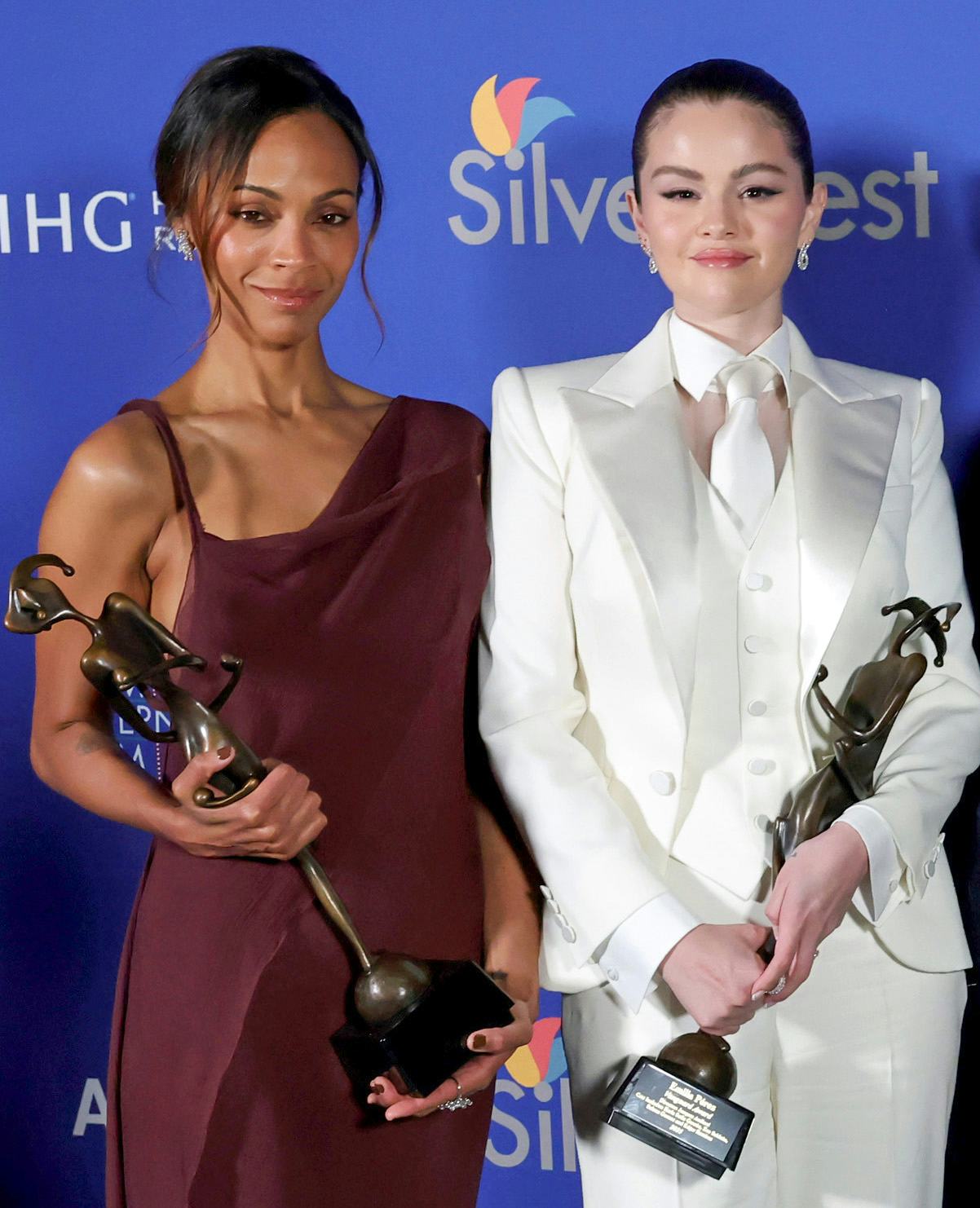 Zoe Saldana and Selena Gomez attend the 36th Annual Palm Springs International Film Festival