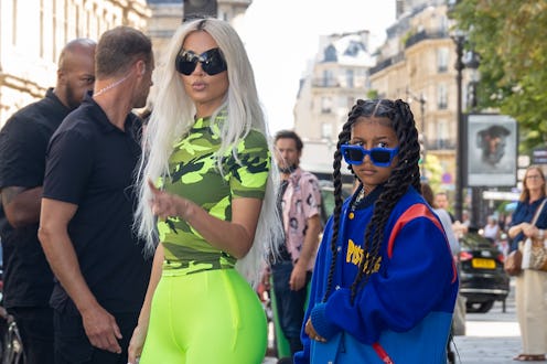 PARIS, FRANCE - JULY 05: Kim Kardashian and North West are seen during the Paris Fashion Week on Jul...