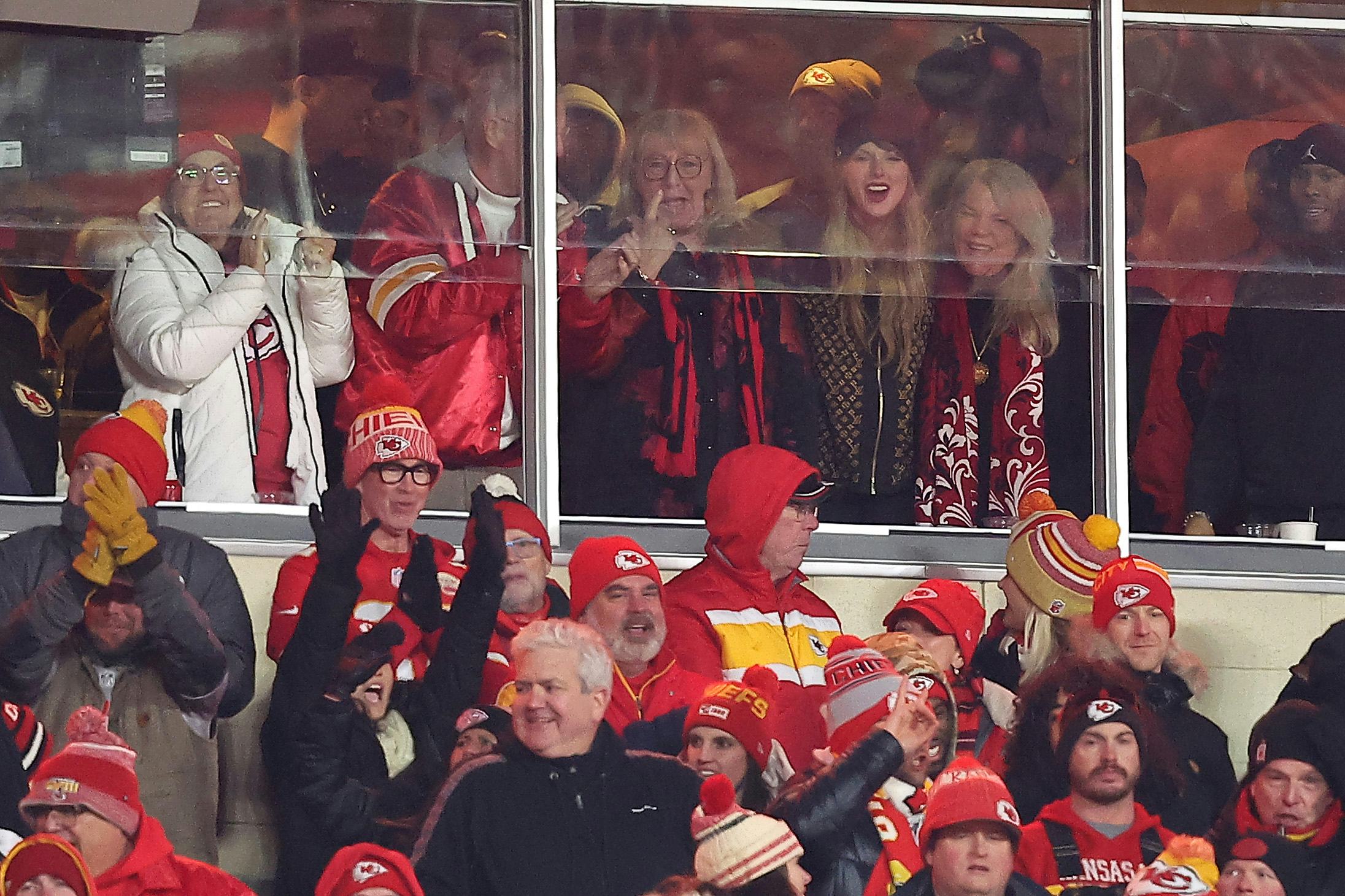 Taylor Swift cheers during the Buffalo Bills and Kansas City Chiefs AFC championship game.